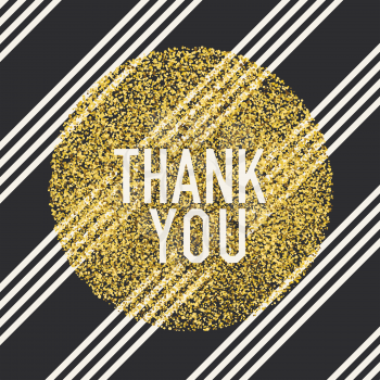 Thank you. Invitation card design template. Diagonal lines pattern and golden chaotic dots circle shaped. Vector invitation design background. 
