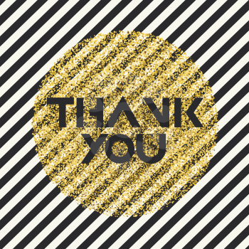 Thank you. Invitation card design template. Diagonal black lines pattern and golden chaotic dots circle shaped. Vector invitation design background. 