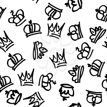 Different crowns pattern. Vector doodle seamless background.