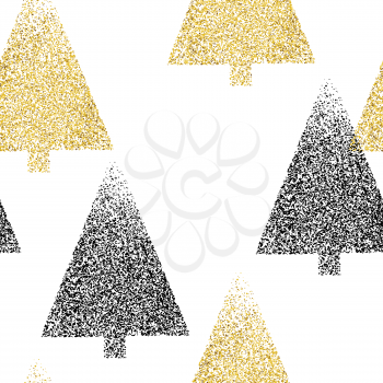 Gold and Black Christmas Trees. Symbol of Happy New Year, Merry Christmas holiday celebration. 
