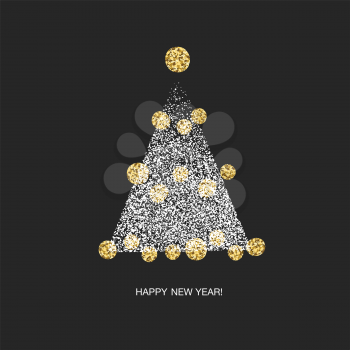 Christmas tree with golden dots. Vector holiday greetings background