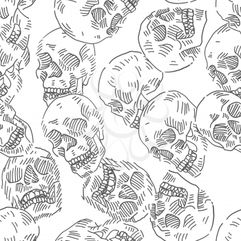 Skull vector doodle seamless pattern. 