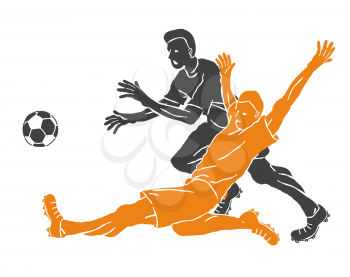 Two soccer players. Win the ball. Vector illustration
