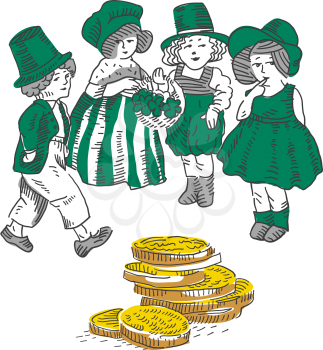 Wearing in Green. St. Patrick`s Day Celebration Cute Funny Characters. Vector illustration