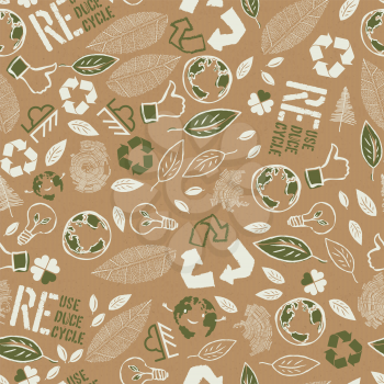 Seamless ecology signs on cardboard vector texture. Earth day abstract background