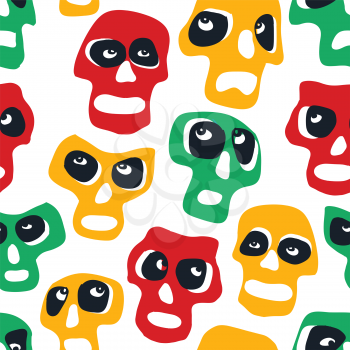 Heads masked as skull seamless pattern. Dia los muertos theme vector background. 