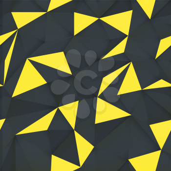 Yellow triangle pattern, on dark background with light effect. Vector design texture.