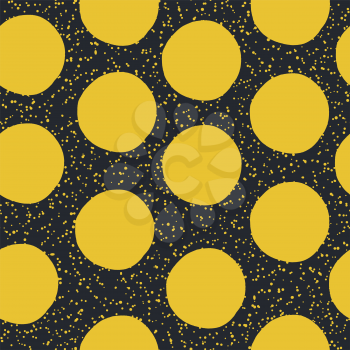 Yellow Dots on black background. Seamless pattern. Vector