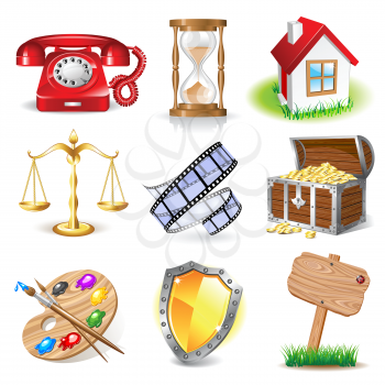Set of nine diferent 3D objects icons