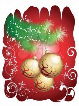 Golden Christmas balls on red background