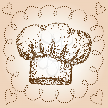 Chef hat, dotted hand drawn illustration in vintage stile