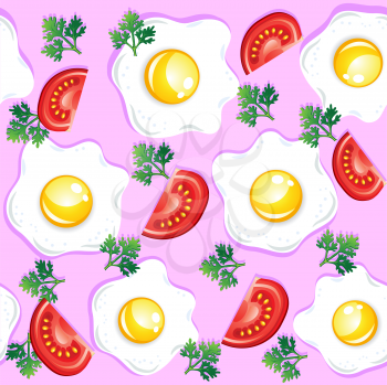 Seamless breakfast pattern with fried eggs and tomatoes