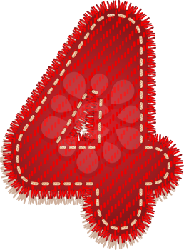 Digit four from red textile alphabet