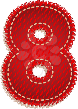 Digit eight from red textile alphabet