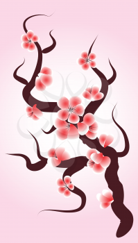 Decorative painting floral composition with blossom branch