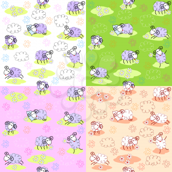 Set of four seamless patterns with cute sheeps