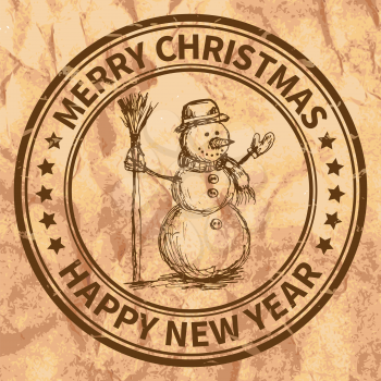Christmas and New Year stamp with the snowman