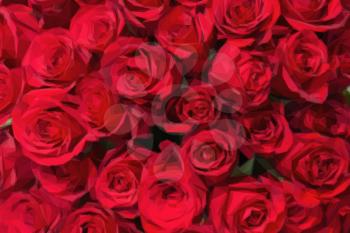 Romantic red roses background in low poly style. Low poly design triangular rose bouquet.
