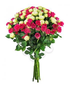 Colorful flowers bouquet from white and red miniature roses isolated on white background.
