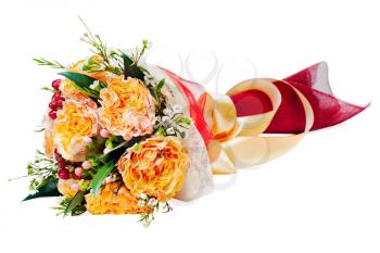 Colorful autumn flower bouquet arrangement centerpiece in vase isolated on white background.