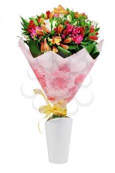 colorful flower bouquet arrangement centerpiece in vase isolated on white background