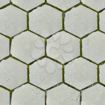 Old Hexagonal Paving Slabs. Seamless Tileable Texture.