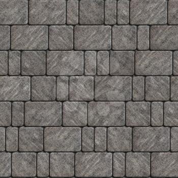 Gray Scuffed Concrete Pavement Laid as Squares and Rectangles. Seamless Tileable Texture.