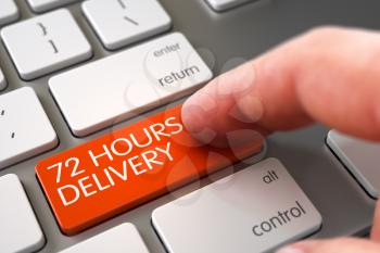 72 Hours Delivery - Modern Laptop Keyboard Button. 72 Hours Delivery Concept. Business Concept - Male Finger Pointing 72 Hours Delivery Keypad on Modern Laptop Keyboard. 3D Render.