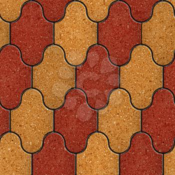 Red and Yellow Figured Pavement Rounded Top and Bottom. Seamless Tileable Texture.
