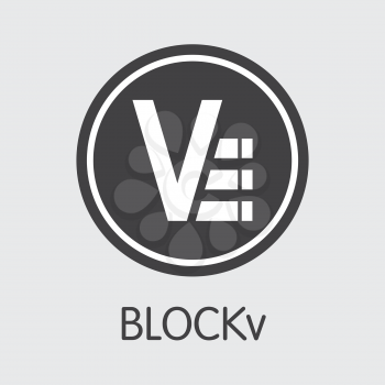 Blockv - Cryptographic Currency Illustration. Vector Coin Symbol of Virtual Currency Icon on Grey Background. Vector Web Icon: VEE.