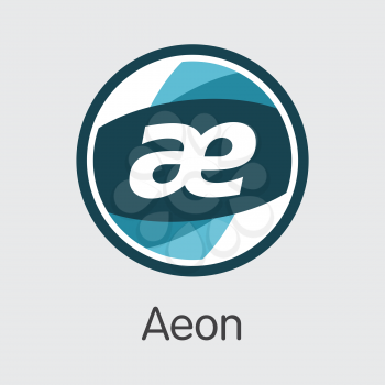 Aeon - Blockchain Cryptocurrency Concept. Colored Vector Icon Logo and Name of Crypto Currency on Grey Background. Vector Web Icon for Exchange: AEON.