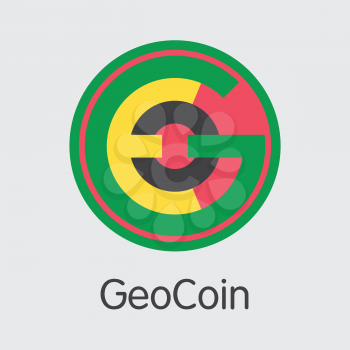 Virtual Currency Geocoin. Net Banking and GEO Mining Vector Concept. Blockchain Cryptocurrency Mining Finance Colored Logo.