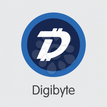 Digibyte - Vector Icon of Virtual Currency. Criptocurrency Blockchain Icon on Grey Background. Virtual Currency. Vector Trading sign DGB.