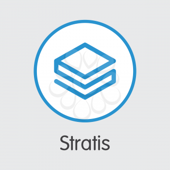 Stratis Coin - Vector Icon of Virtual Currency. Criptocurrency Blockchain Icon on Grey Background. Virtual Currency. Vector Trading sign STRAT.