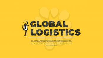 Global Logistics - Simple Design with Cartoon Businessman Silhouette Isolated on Yellow Background. Illustration for Successful Stories, Positive Inspirations and New Opportunities. Web Template