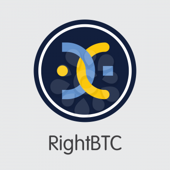 Exchange - Rightbtc. The Crypto Coins or Cryptocurrency Logo. Market Emblem, Coins ICOs and Tokens Icon.