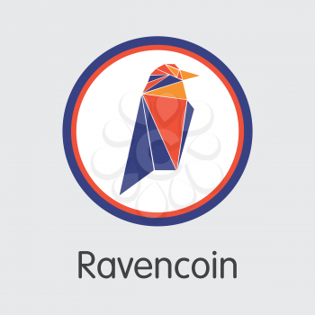 Ravencoin Finance. Blockchain Cryptocurrency - Vector Coin Image. Modern Computer Network Technology Coin Pictogram. Digital Icon of RVN. Concept Design Element.