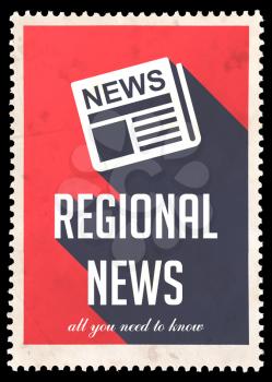 Regional News on Red Background. Vintage Concept in Flat Design with Long Shadows.