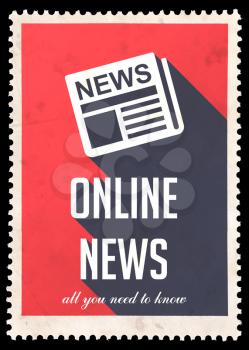 Online News on Red Background. Vintage Concept in Flat Design with Long Shadows.