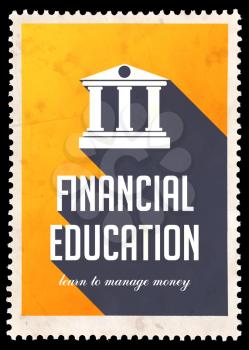 Financial Education on Yellow Background. Vintage Concept in Flat Design with Long Shadows.