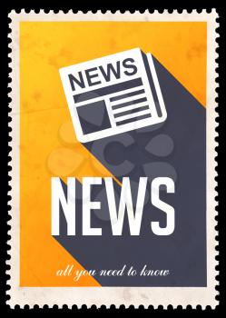 News on Yellow Background. Vintage Concept in Flat Design with Long Shadows.