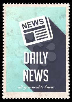 Daily News on Light Blue Background. Vintage Concept in Flat Design with Long Shadows.
