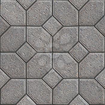 Gray Granular Pavement of Four Hexagons Around the Square. Seamless Tileable Texture.