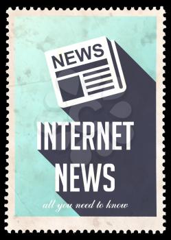 Internet News on Blue Background. Vintage Concept in Flat Design with Long Shadows.