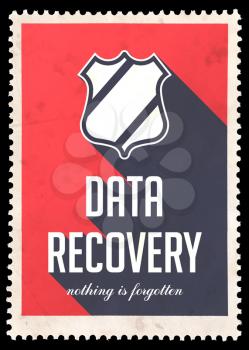 Data Recovery on Red Background. Vintage Concept in Flat Design with Long Shadows.