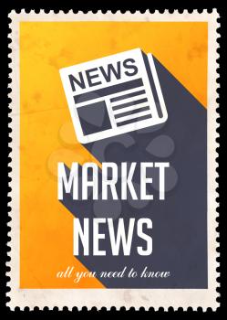 Market News on Yellow Background. Vintage Concept in Flat Design with Long Shadows.