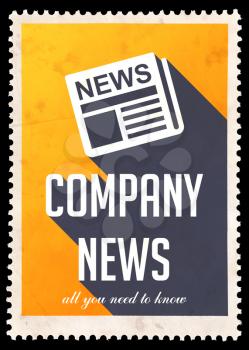 Company News on Yellow Background. Vintage Concept in Flat Design with Long Shadows.