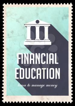 Financial Education on Light Blue Background. Vintage Concept in Flat Design with Long Shadows.