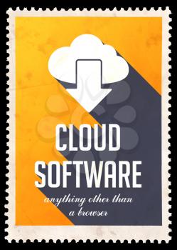 Cloud Software on Yellow Background. Vintage Concept in Flat Design with Long Shadows.
