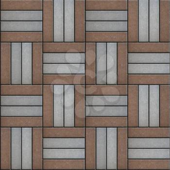Pavement Brown and Gray Rectangle Laid in Form of Weaving. Seamless Tileable Texture.
